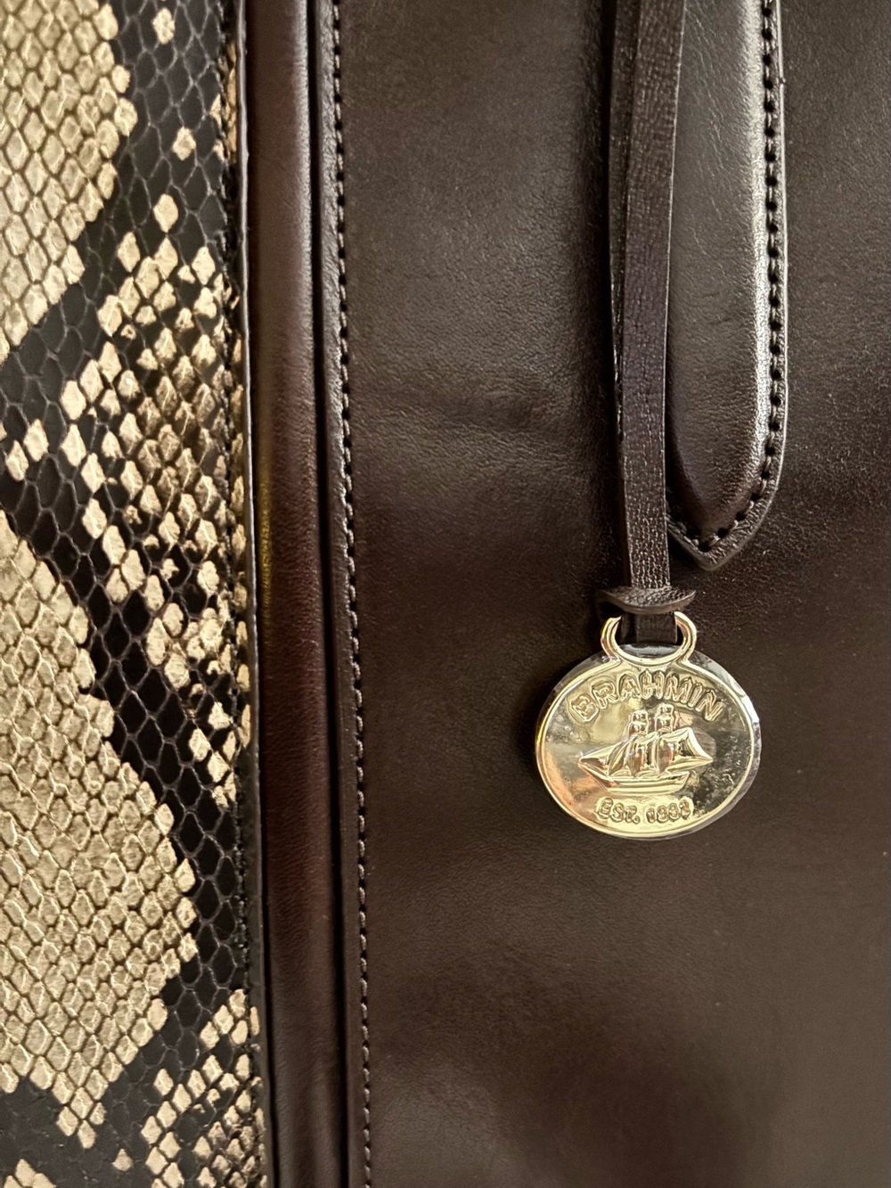 Brahmin Mira Leather Tote Espresso Layton | Large Market Tote - Picture 7 of 8